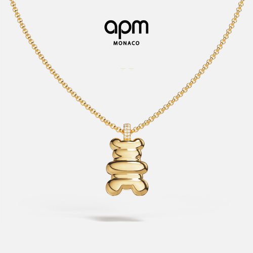 APM Monaco金黄色Loulou项链YUMMY中号小熊精致礼物