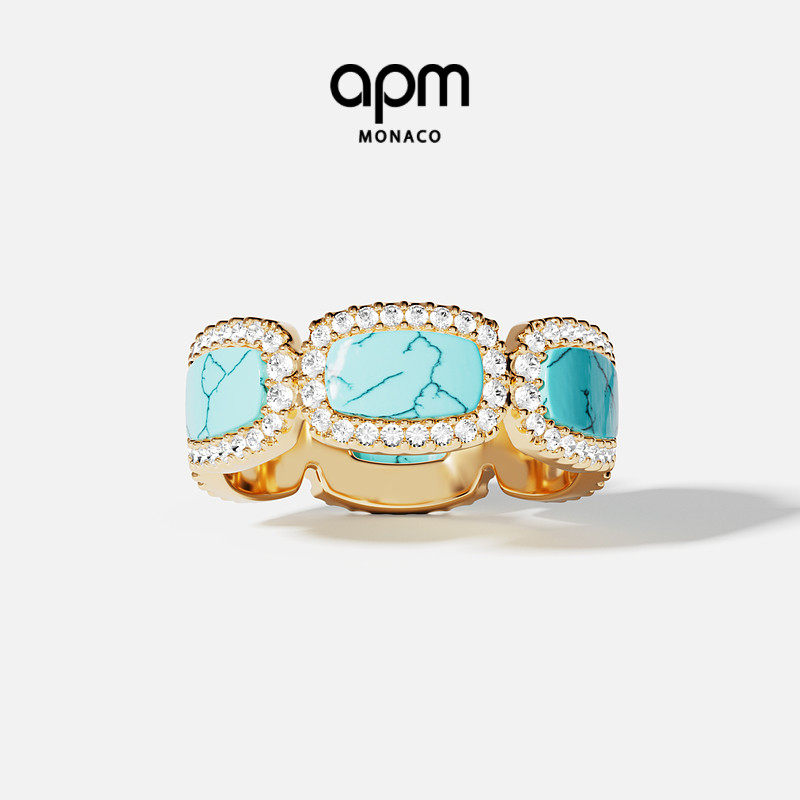 APM湖蓝色戒指雅高贵方形相连