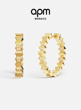 [夏季新品]APM Monaco金黄色波浪中号圈形UP AND DOWN耳环简约