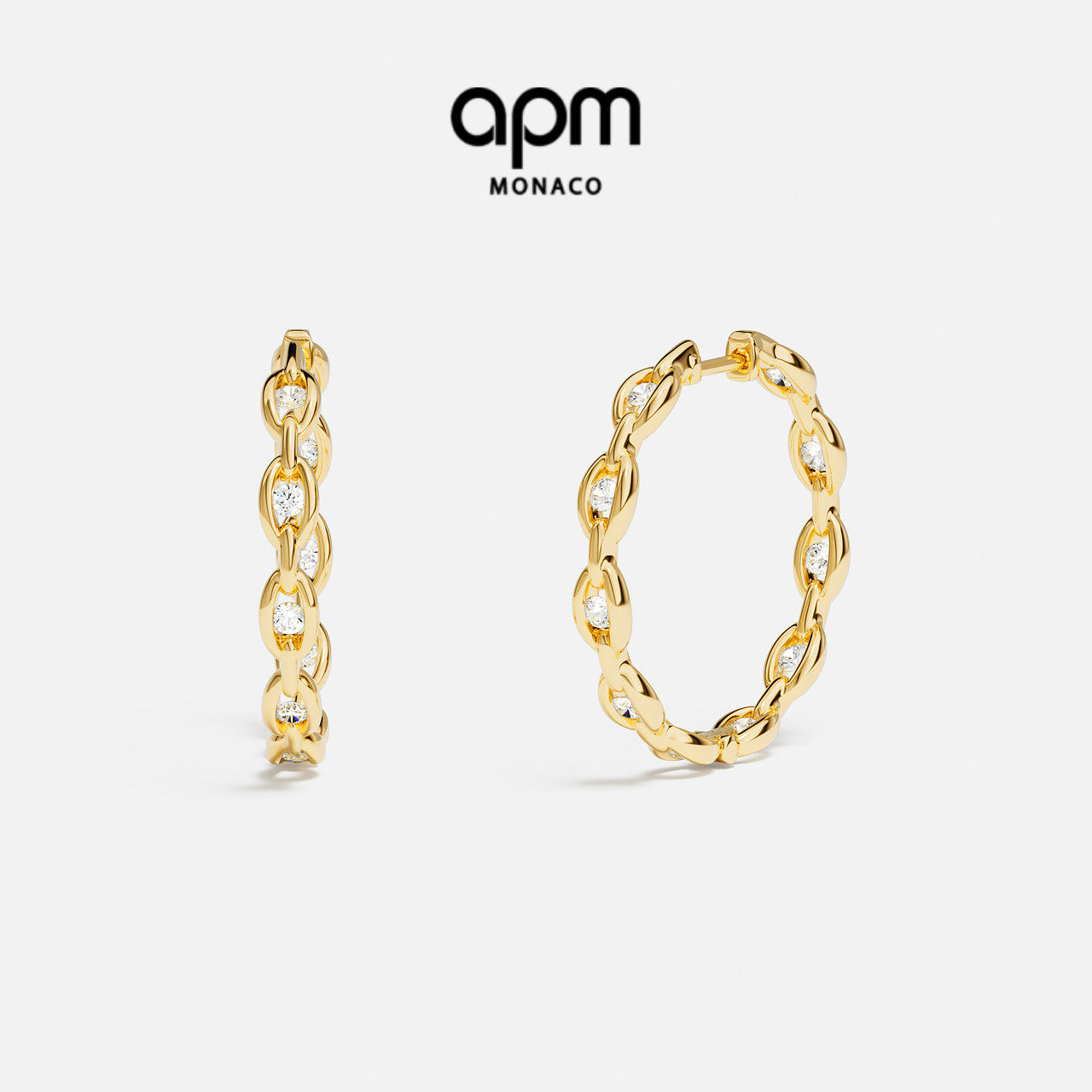 APM Monaco密镶金黄色链环经典耳环高级轻奢耳饰新年情人节