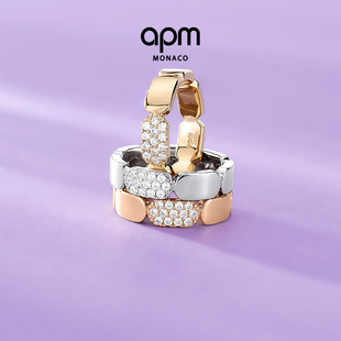 APM 高级设计轻奢手饰送人生日礼物 Monaco玫瑰金色戒指女个性