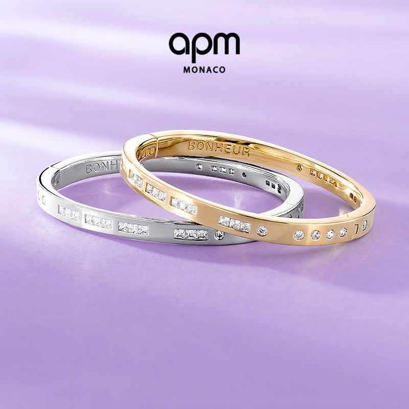 APM Monaco BONHEUR摩斯密码金黄色手镯轻奢手饰送