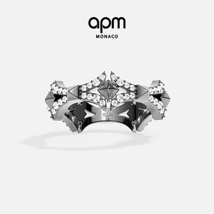 APM Monaco十字架戒指深灰色手饰设计感前卫摩登送人生日新年礼物