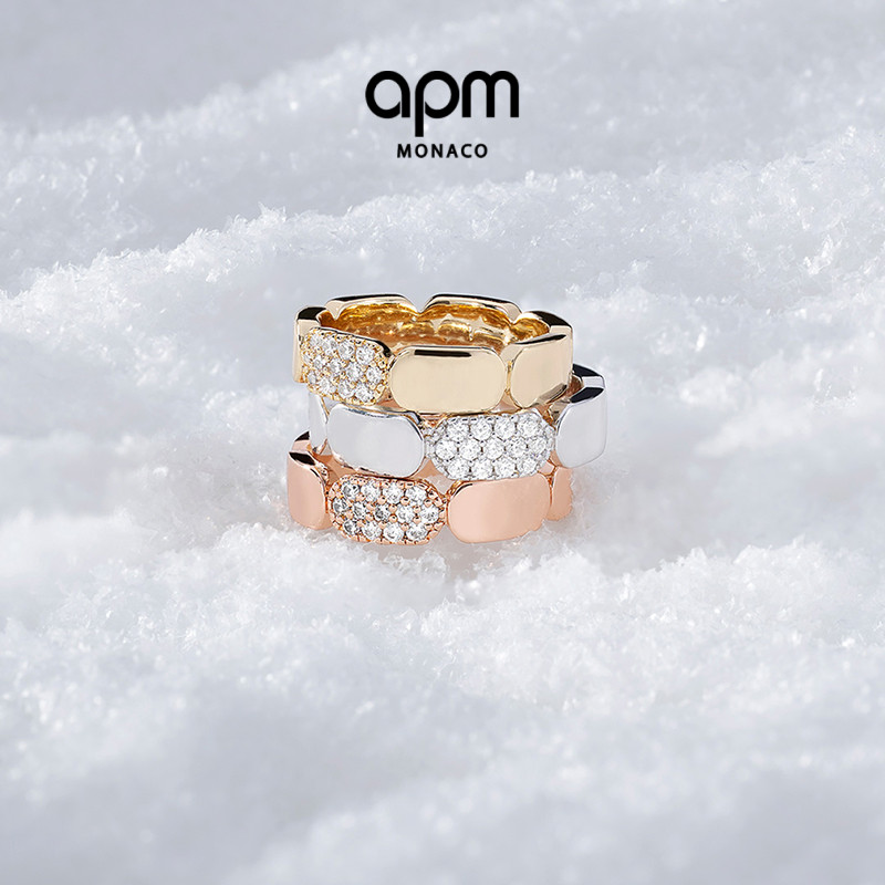 APM精致玫瑰金色戒指简约精致