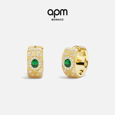 [秋季新品]APM Monaco金黄色Les Cabochons绿宝石迷你圈形耳环