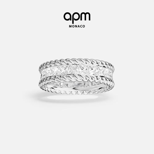APM Monaco白色Cordage Pavé戒指密镶扭纹经典设计感指环礼物