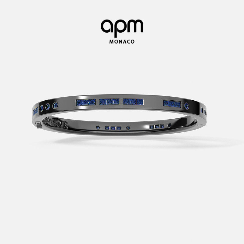 APM Monaco海蓝色摩斯密码925银手镯轻奢个性独特手饰送