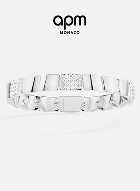 APM Monaco银白色密镶手链手饰前卫现代几何设计感新年情人节礼物