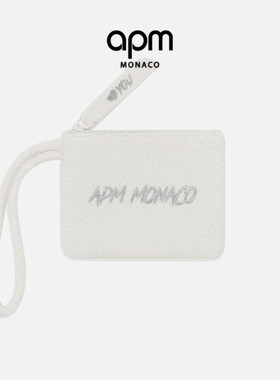 [杨紫同款]APM Monaco化妆包托特包雪白羊毛绒银刺绣别致收纳卡包
