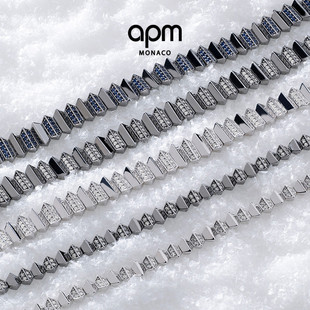 APM Monaco银白色Up and Down手链撞色手饰波浪设计感情人节礼物