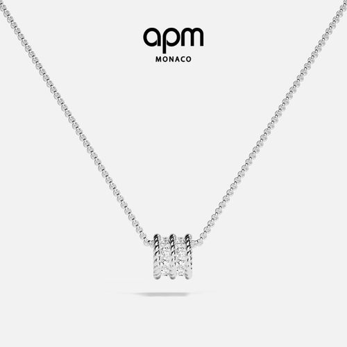 APM Monaco白色Cordage Pavé项链密镶扭纹可调节转运珠设计礼物