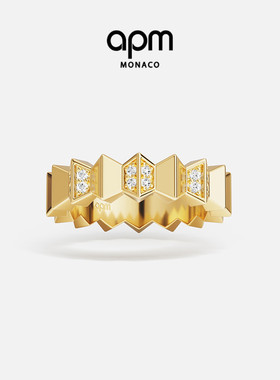 [夏季新品]APM Monaco金黄色波浪Up and Down戒指叠戴中性风礼物