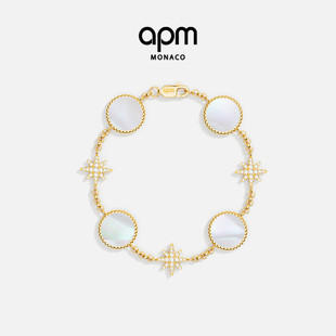 APM Monaco白母贝Météorites手链金黄色手饰送人生日新年礼物