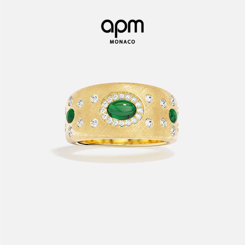 [杨紫同款新品]APM Monaco绿宝石Les Cabochons个性戒指宽版典雅