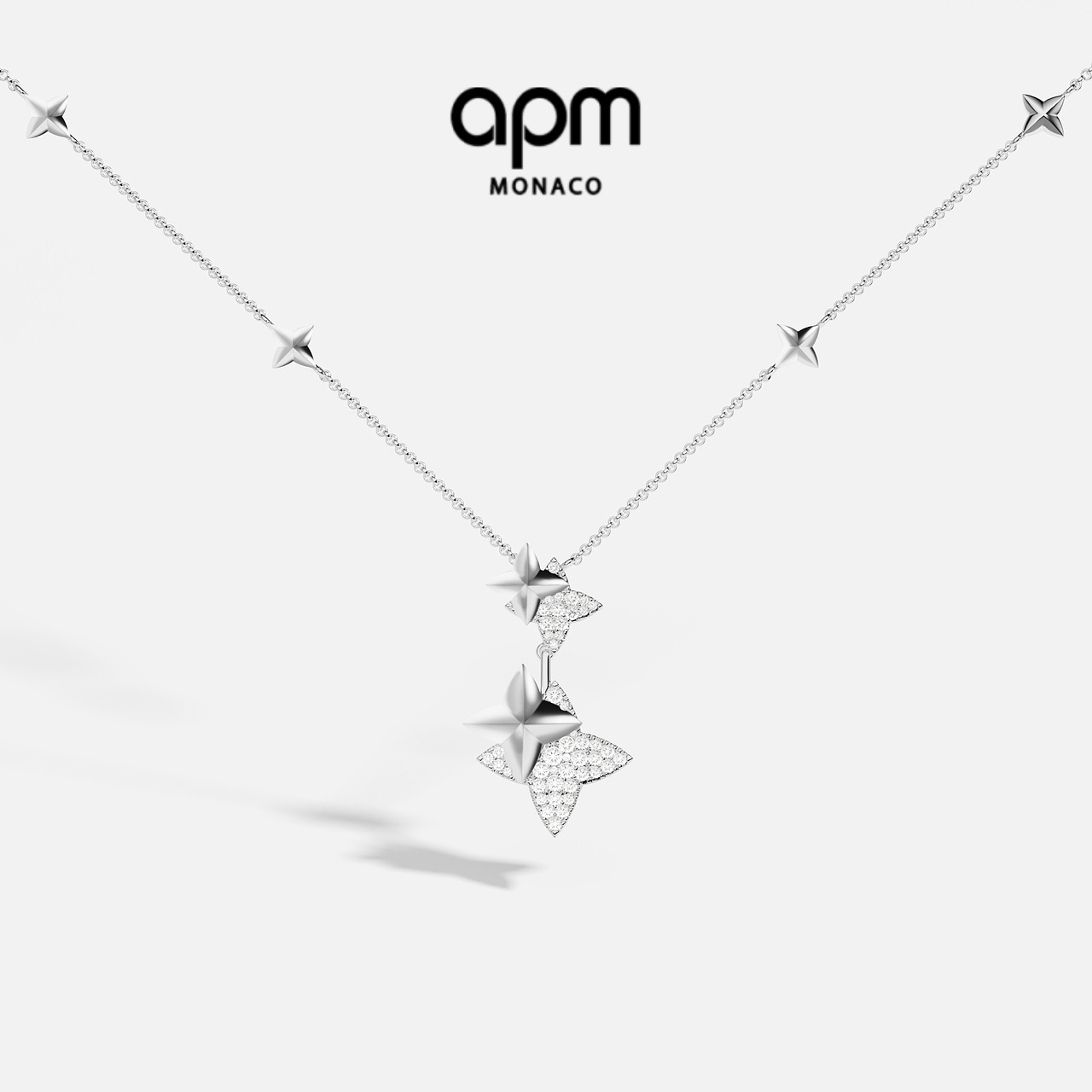 APM双流星银色可调节项链设计感