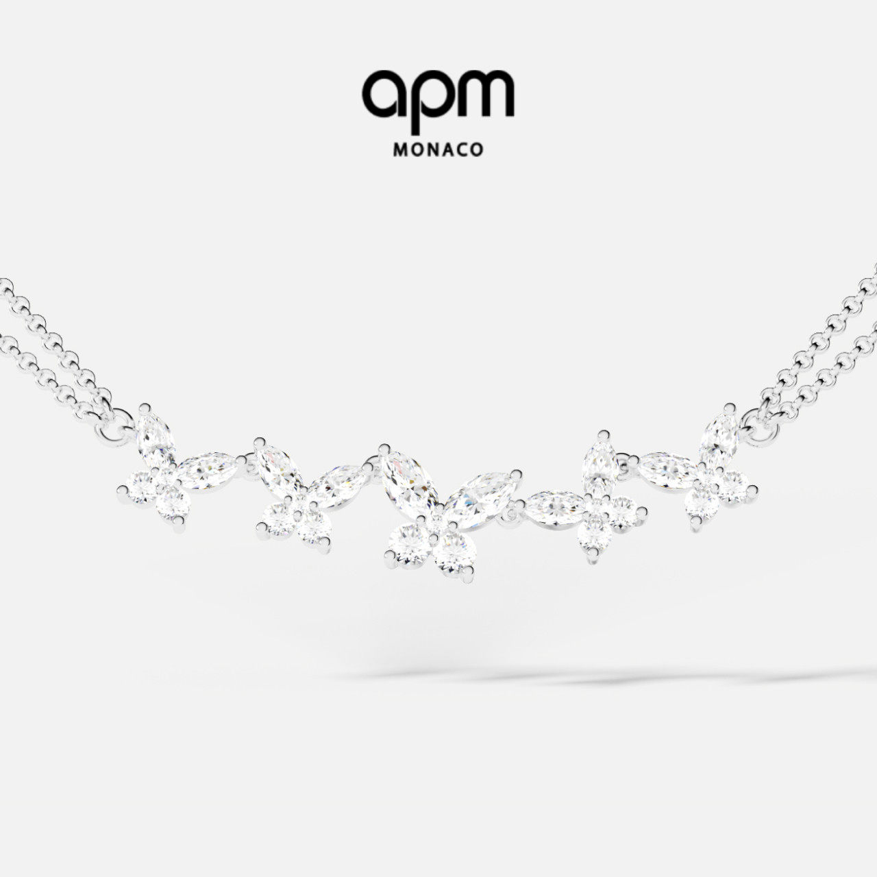 APM Monaco双层蝴蝶项链925银锁骨颈链轻奢女首饰送人生