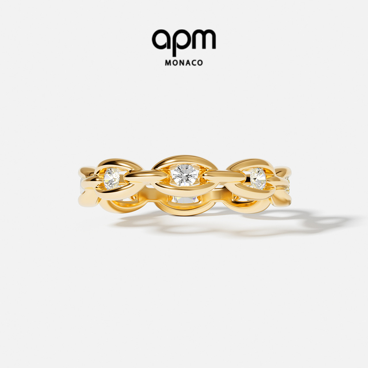 APM金黄色密镶链环戒指对戒