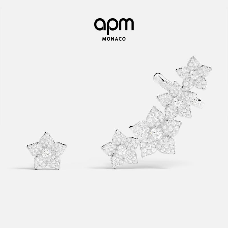 APMMonaco不对称花朵耳钉耳夹