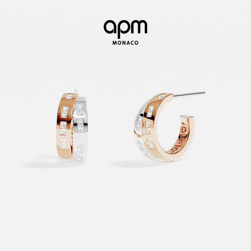 APM Monaco白色玫瑰金色Morse TOI MOI耳环摩