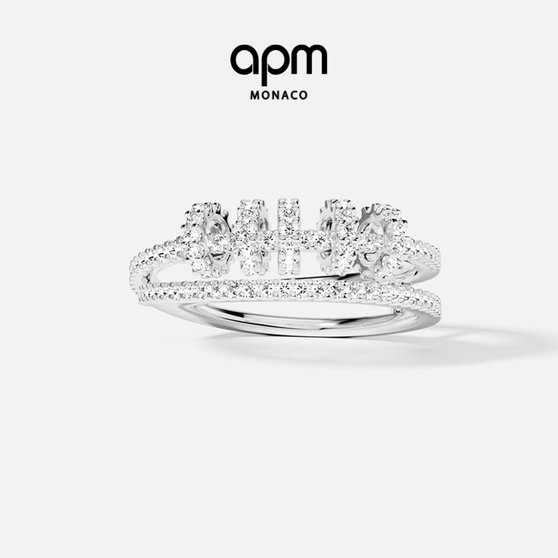 APM Monaco白色Piercing双圈戒指简约时尚时来运转个性生日礼物