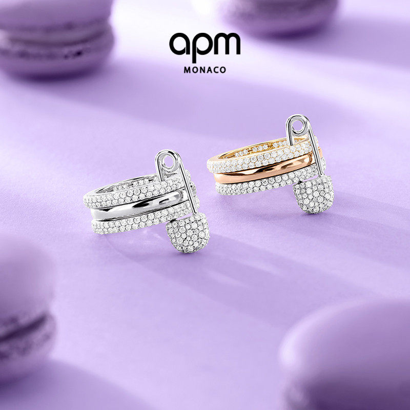 APM Monaco三环别针戒指金黄色玫瑰金个性手饰送女朋友生日