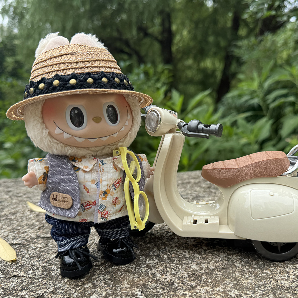 拉布布公仔娃衣花衬衫牛仔裤套装labubu毛绒玩具公仔娃娃挂件衣服