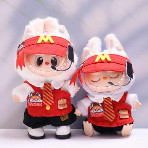 一二三代盲盒Labubu挂件娃衣服M服务员套装坐坐马卡龙拉布布着替