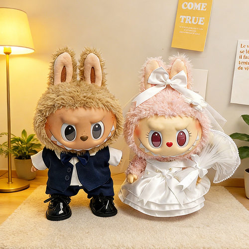 38cm拉布布毛绒娃娃衣着替婚纱深蓝西装套装Labubu公仔衣服MOKOKO
