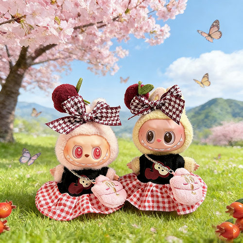 一二三代盲盒拉布布衣服红格苹果庄园裙挂件LABUBU着替甜美裙子