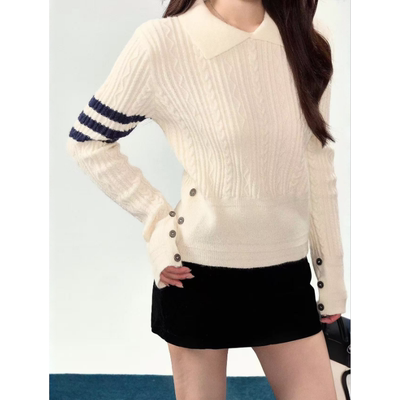 【林小雅专享】秋季通用型针织翻领长袖毛针织衫毛衣时尚修身女装