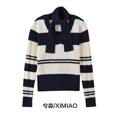 2025春季新款女装学院风拼色百搭V领修身针织衫上衣女