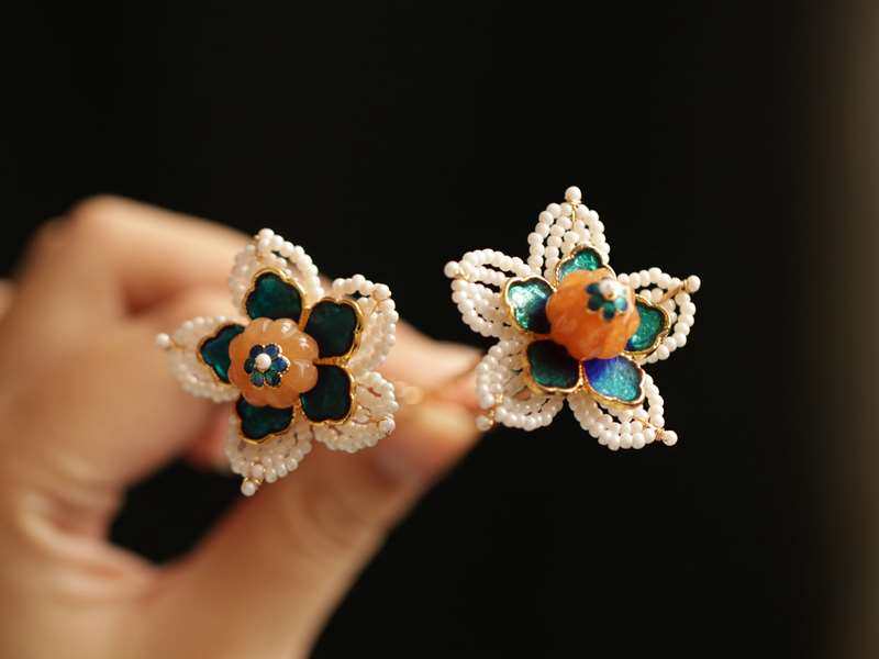 唐风小花钿古典国风发簪简约现代汉服发饰敬酒服头饰辑珠工艺簪子