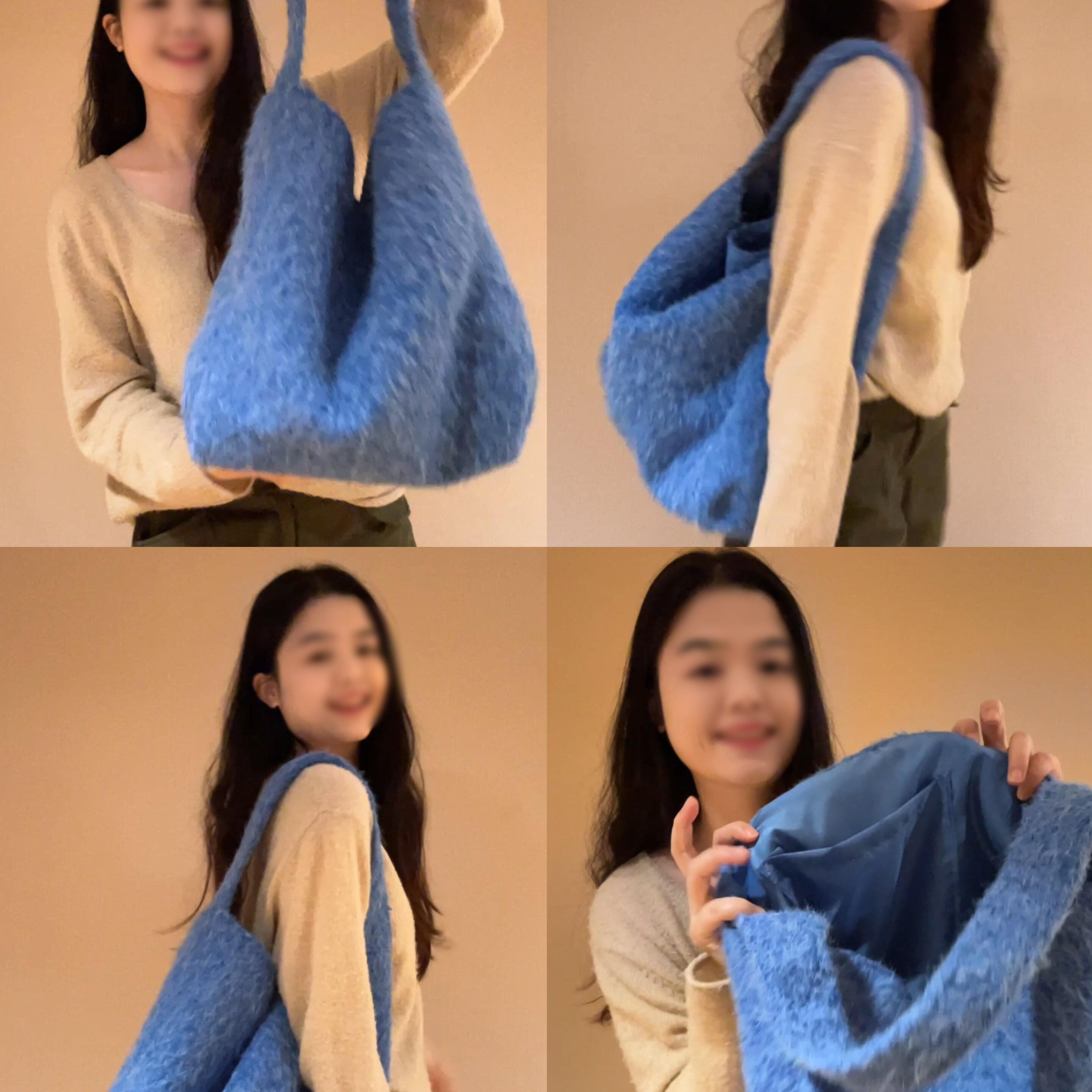 秋冬毛绒包包韩版百搭松弛感毛呢托特包大容量通勤手提单肩包