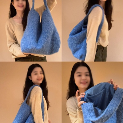 秋冬毛绒包包韩版百搭松弛感毛呢托特包大容量通勤手提单肩包