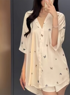 真丝睡衣女高端轻奢带胸垫可外穿中长款睡裙短裤套装家居服