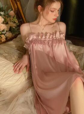 真丝睡衣女桑蚕丝夏季吊带睡裙女纯欲风性感可调节吊带睡衣家居服