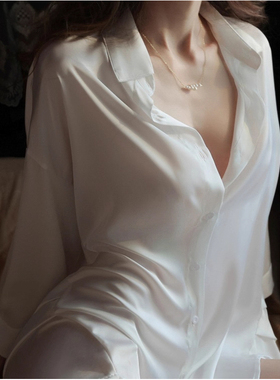 真丝性感内衣女情调真丝睡衣高级感纯欲风秋天睡裙式衬衫家居服