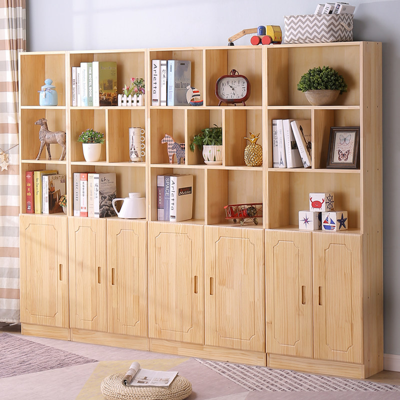 实木松木书柜书架组合带门简约现代儿童学生落地家用客厅组装定做