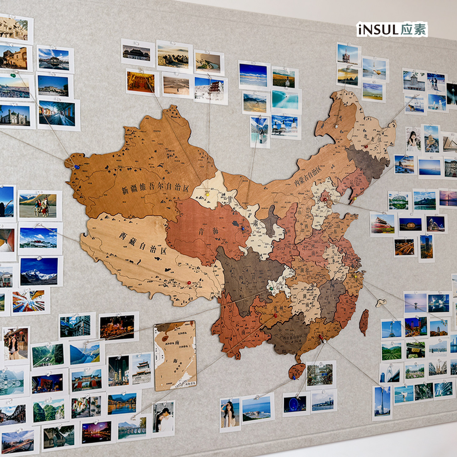 应素中国地理旅游图记录墙木质立软装墙贴