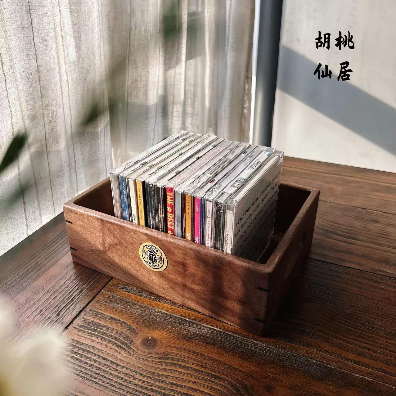 黑胡桃木cd收纳专辑碟片展示架CD专辑收纳盒实木cd机架CD收纳桌面