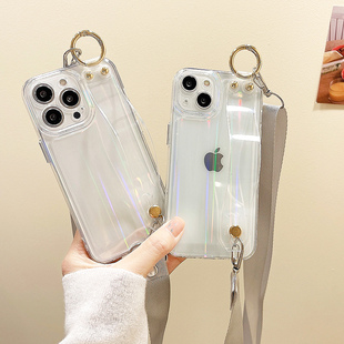 适用苹果iPhone16/15/14/13/12/11手机壳斜挎背带挂绳16promax透明腕带15promax女款防摔14pro套硅胶13pm镭射