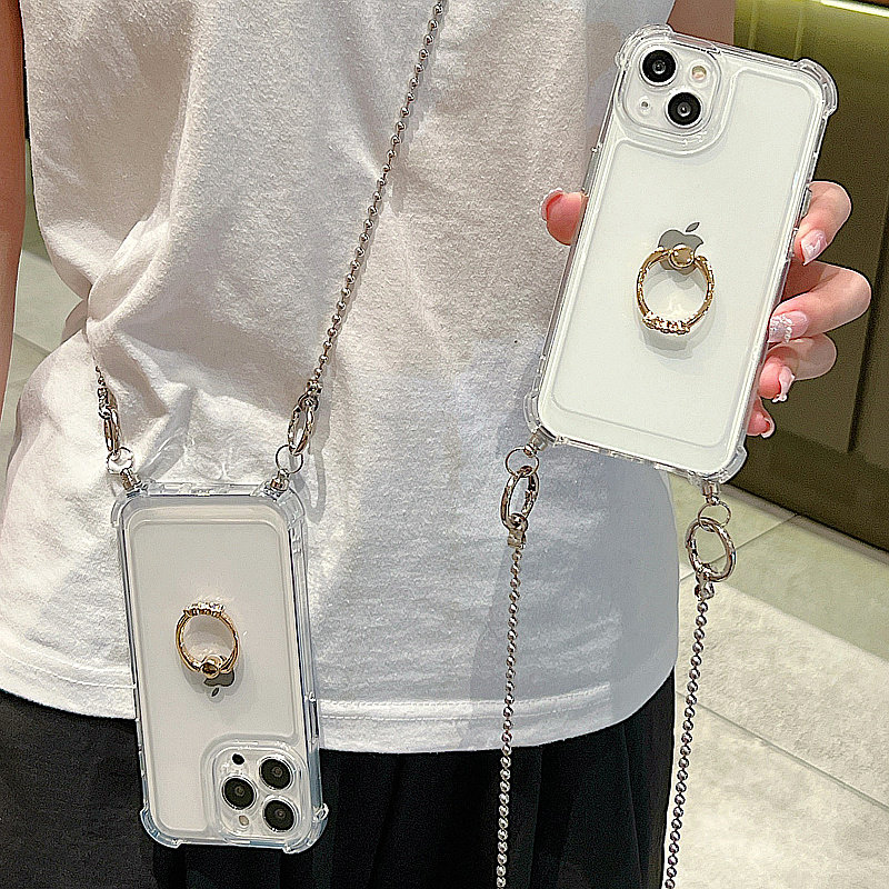 适用苹果16promax手机壳iPhone17/16/15/14/13/12/11透明防摔女款15pro斜挎背带16p挂绳链条17p指环支架14p套