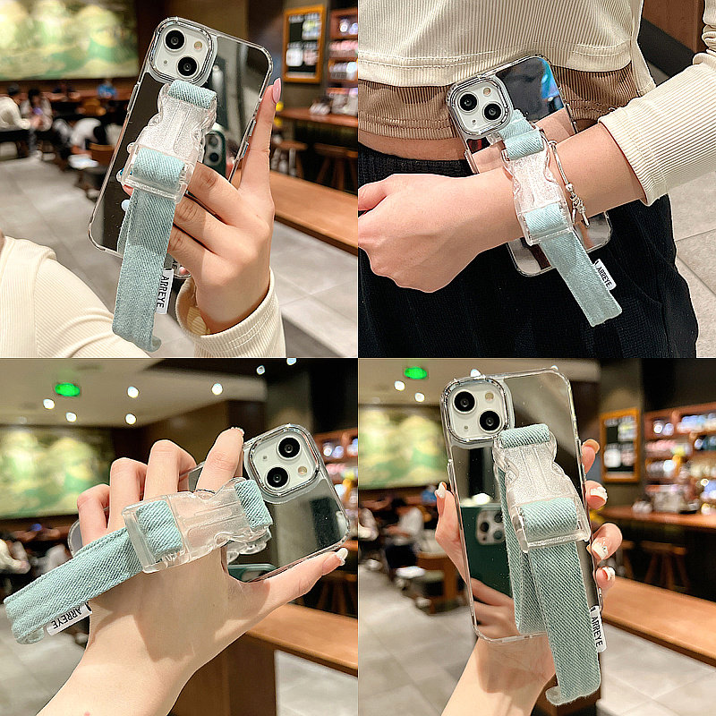 创意牛仔腕带适用iPhone17苹果16promax手机壳15女13创意14潮牌个性12防摔11镜子15pro保护套17p手腕14pm少女