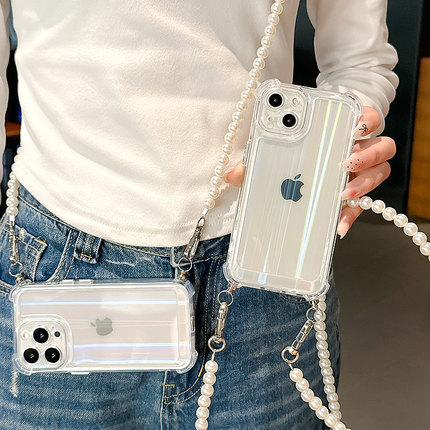 iPhone16promax手机壳13苹果15promax斜挎背带珍珠14透明12少女11链条15挂绳16气囊防摔14pro保护套13pro适用