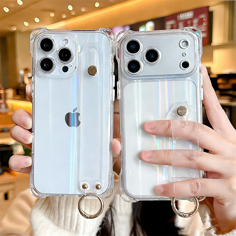 适用iPhone17promax手机壳苹果16promax透明15腕带14女款13支架12防摔11硅胶17pro手腕15pro套14pm镭射四角挂