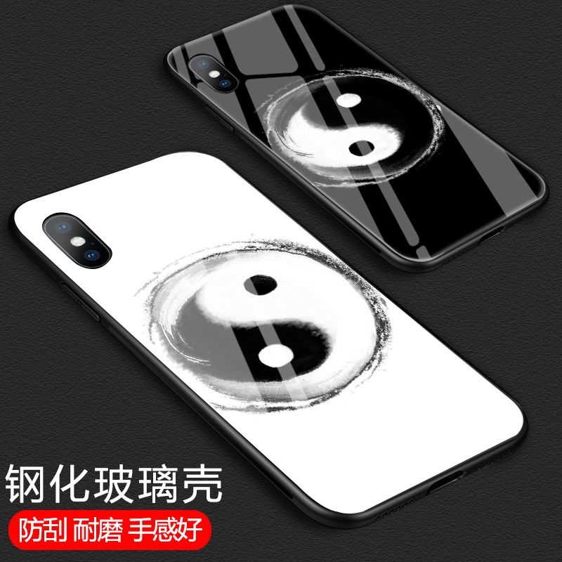 iPhoneXSMax镜面钢化玻璃手机壳iPhoneXR保护套苹果X水墨画简约中热销7件买三送一