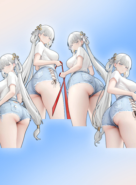 蓝色牛仔短裤女创意车贴卡通汽车窗贴纸摩托电动划痕遮挡装饰贴