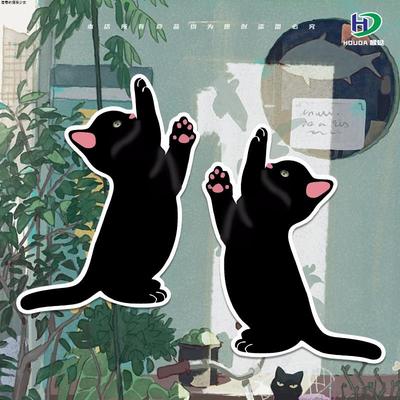卡通个性小黑猫防水反光贴纸汽车车身划痕刮痕遮盖修复贴电动车贴