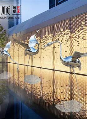 镜面不锈钢火烈鸟仙鹤雕塑售楼处庭院水池景观装饰落地摆件艺术品