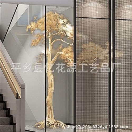 大型雪松马尾松商场装饰松树摆新中式造景实木雕刻树高仿真造型树